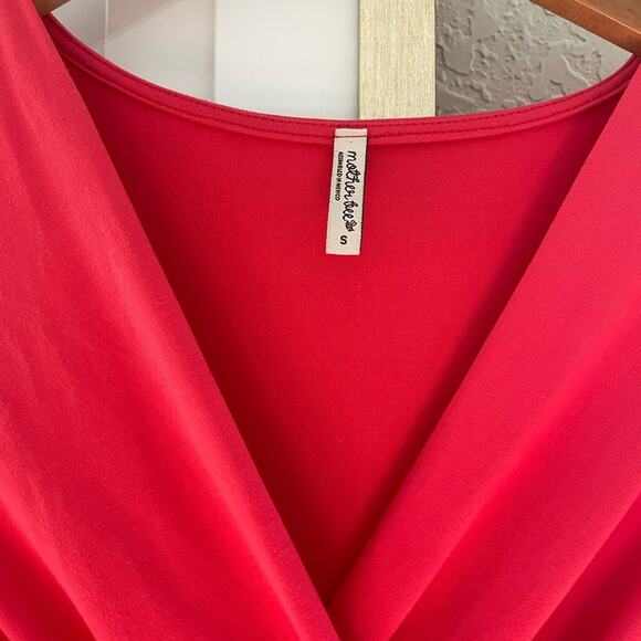 Mother Bee Maternity Coral Wrap Bow Dress Adjustable Belt Stretchy - Picture 3 of 6